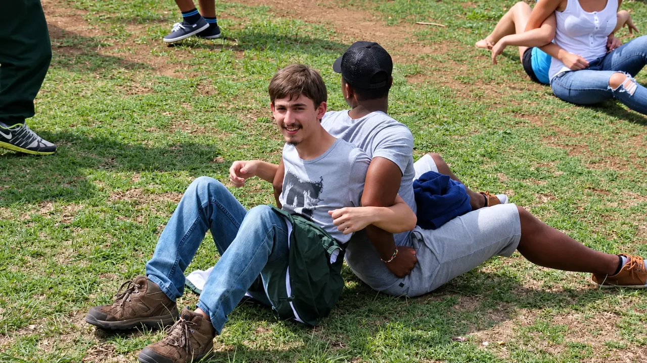 Two camp participants completing a partner challenge