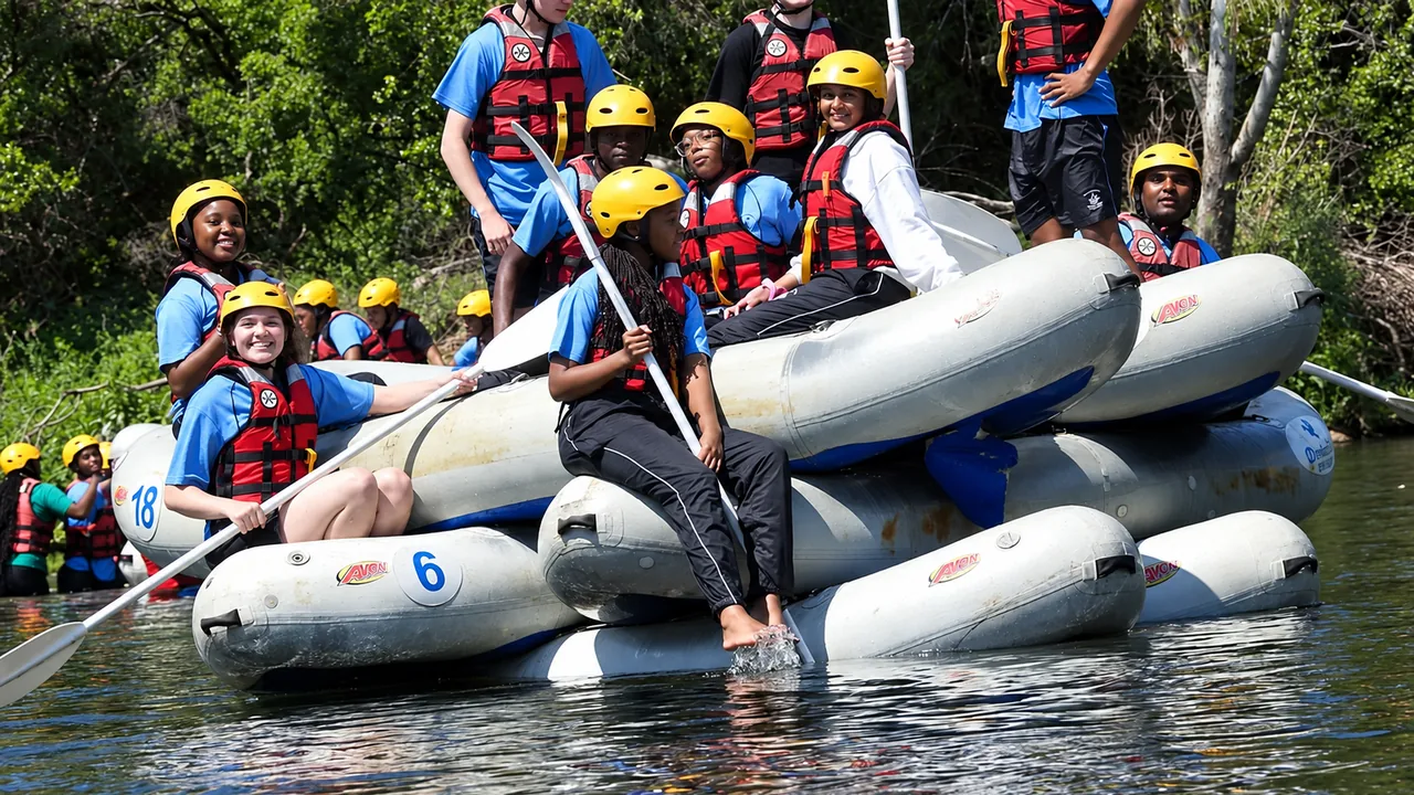School rafting group ready on the water