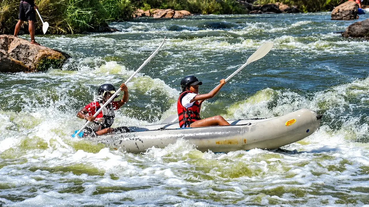 Learners rafting through a Vaal River rapid