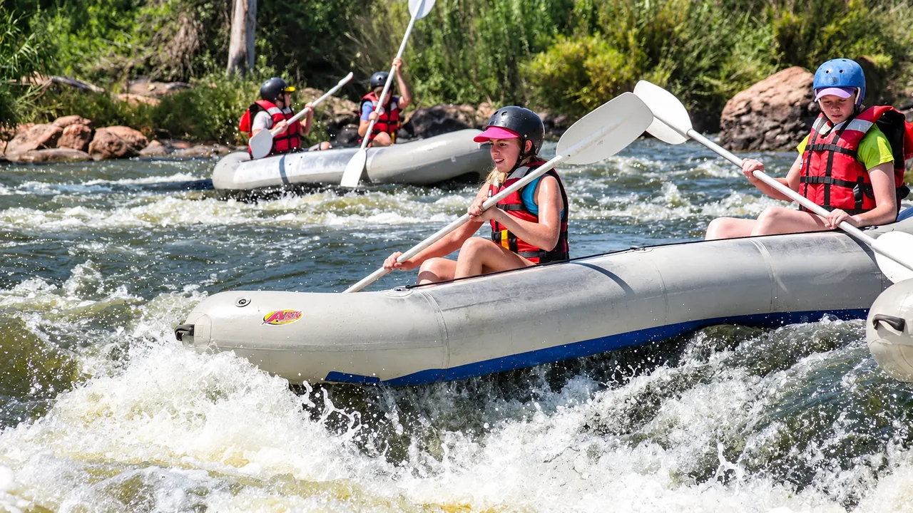 Two learners paddling white water