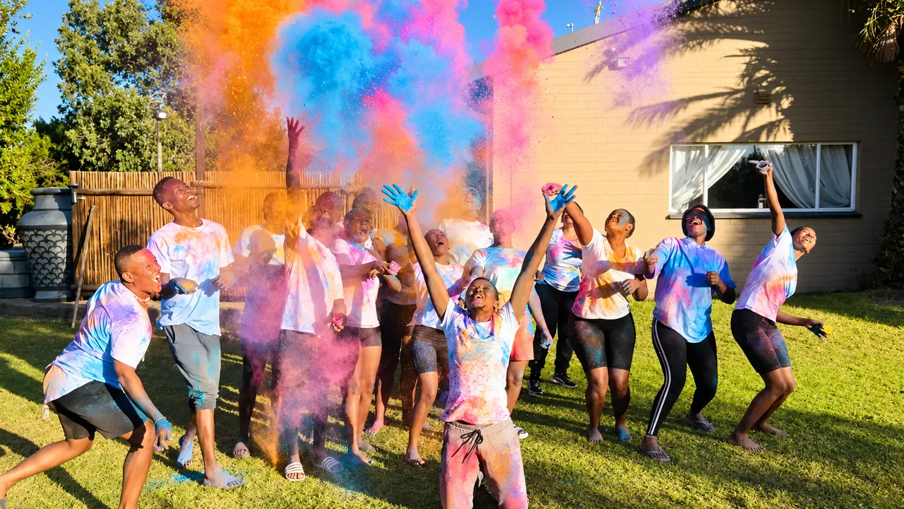 Learners celebrating during a colourful group activity