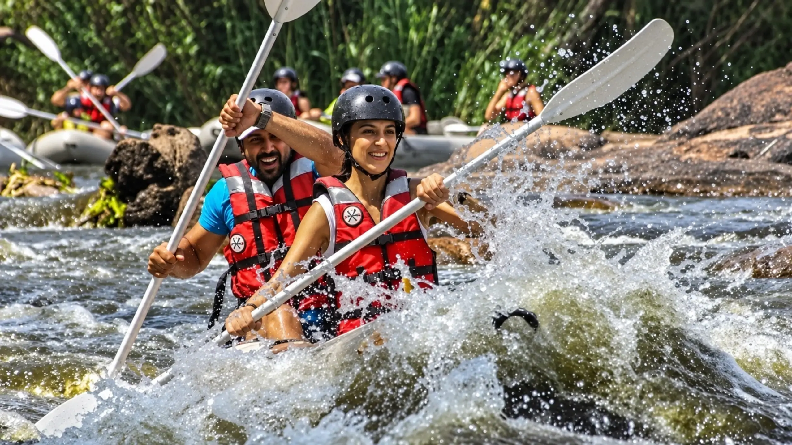 Rafters riding white water